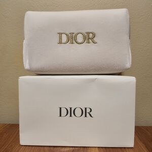 Dior Cream and Gold Logo Pouch